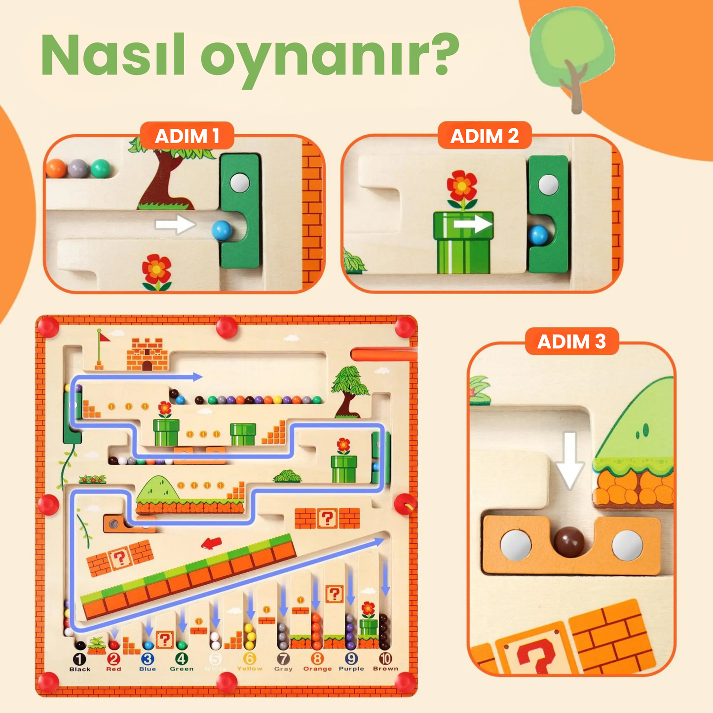 Montessori Ahşap Mıknatıslı Renk ve Sayı Labirenti Oyuncağı