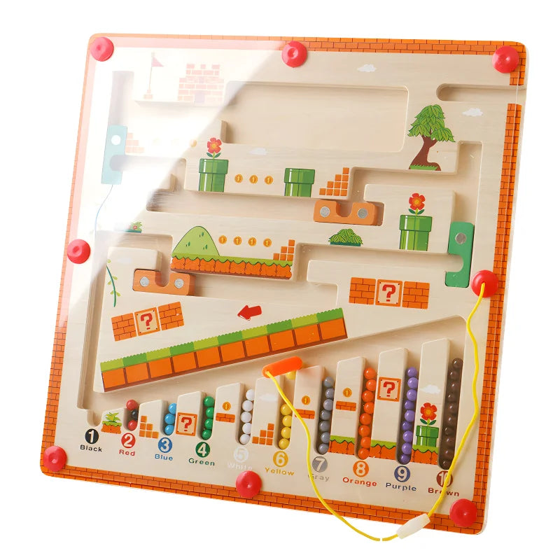 Montessori Ahşap Mıknatıslı Renk ve Sayı Labirenti Oyuncağı