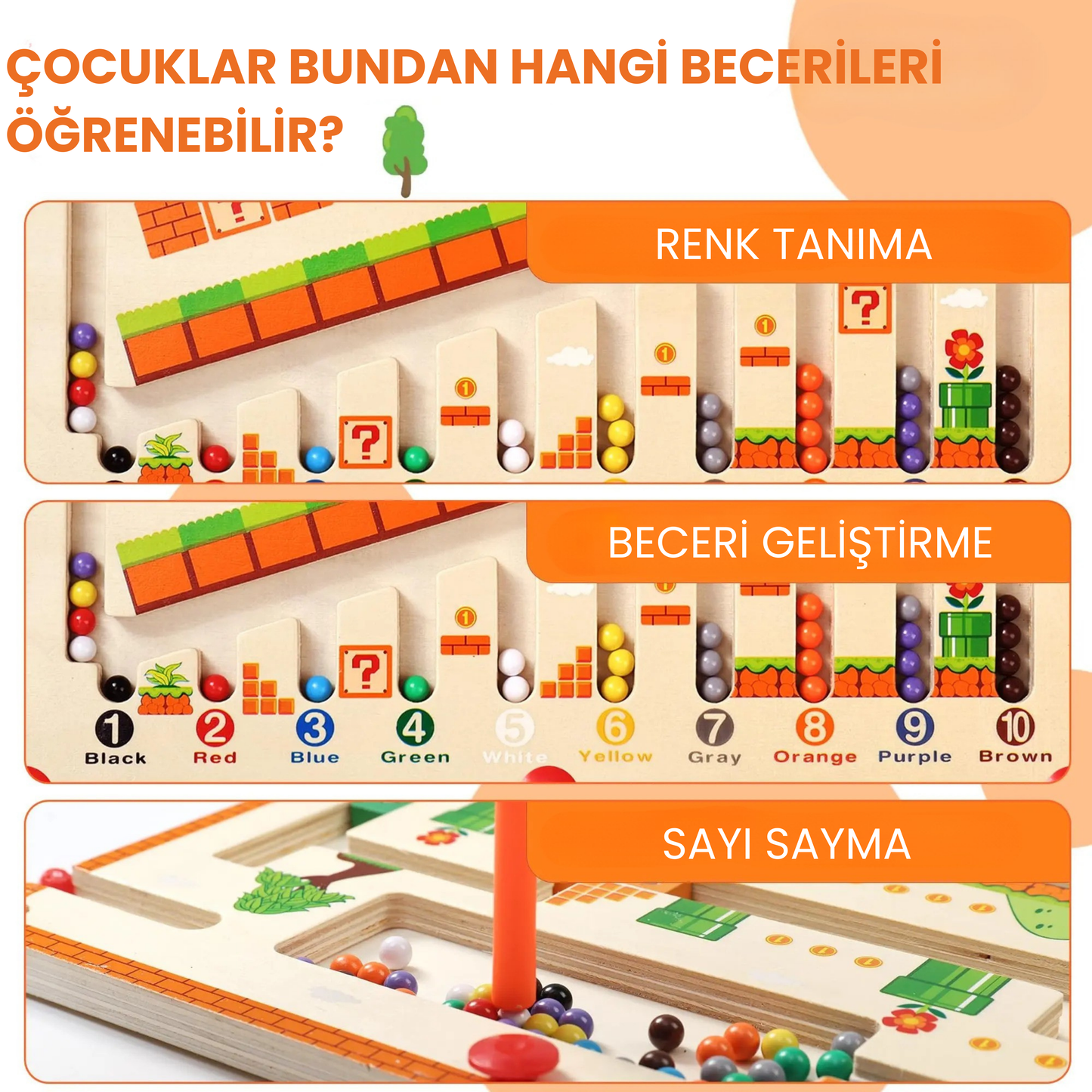 Montessori Ahşap Mıknatıslı Renk ve Sayı Labirenti Oyuncağı