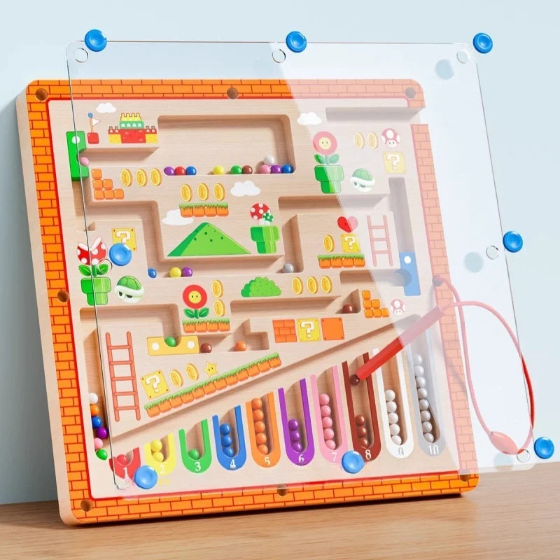 Montessori Ahşap Mıknatıslı Renk ve Sayı Labirenti Oyuncağı