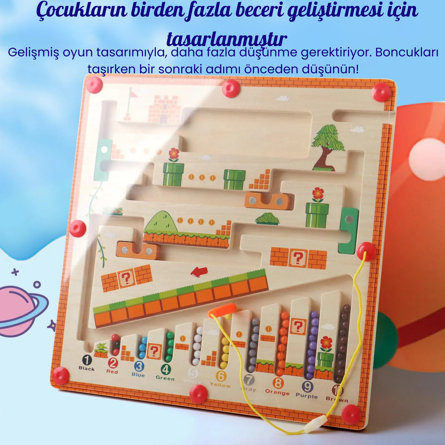 Montessori Ahşap Mıknatıslı Renk ve Sayı Labirenti Oyuncağı